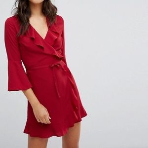 ASOS red ruffle wrap mini dress